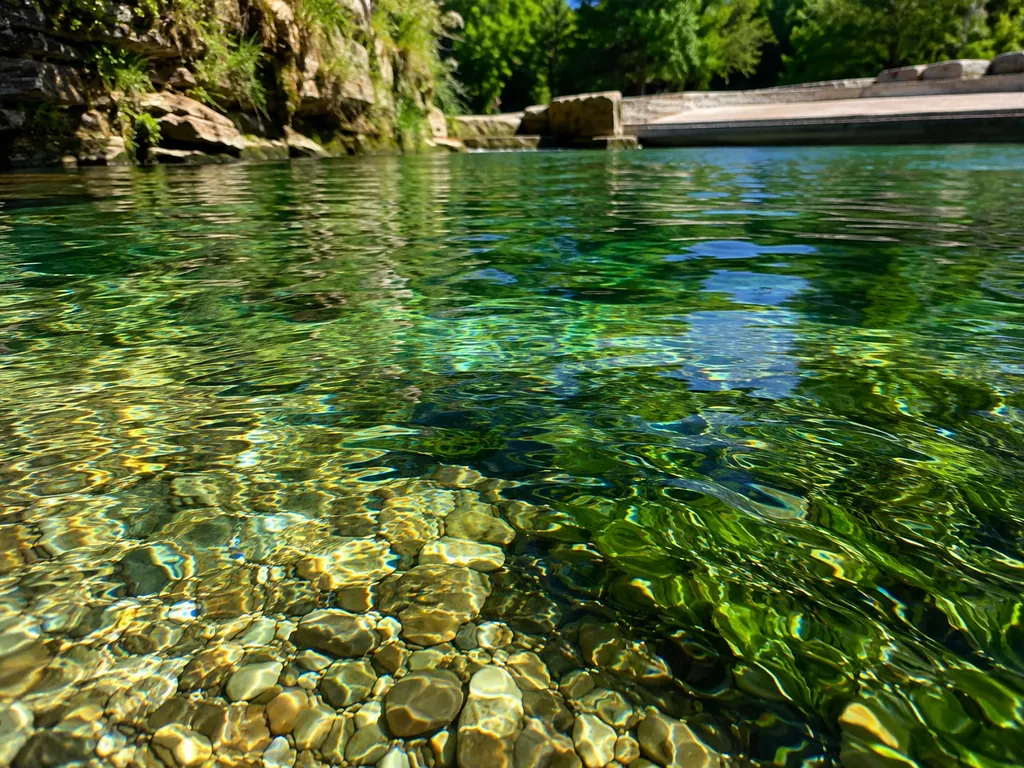 Spring-fed water at Barton Springs, 68 to 70 degrees year-round